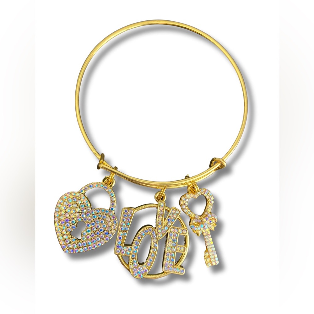 Custom “Gold Sparkle Love” Charm Bangle Bracelet